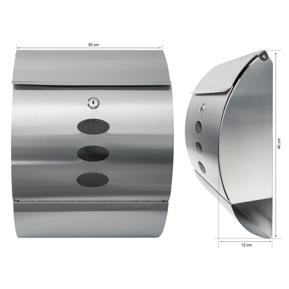 tectake ronde brievenbus, gemaakt van roestvrij staal, 300 x 120 x 395 mm