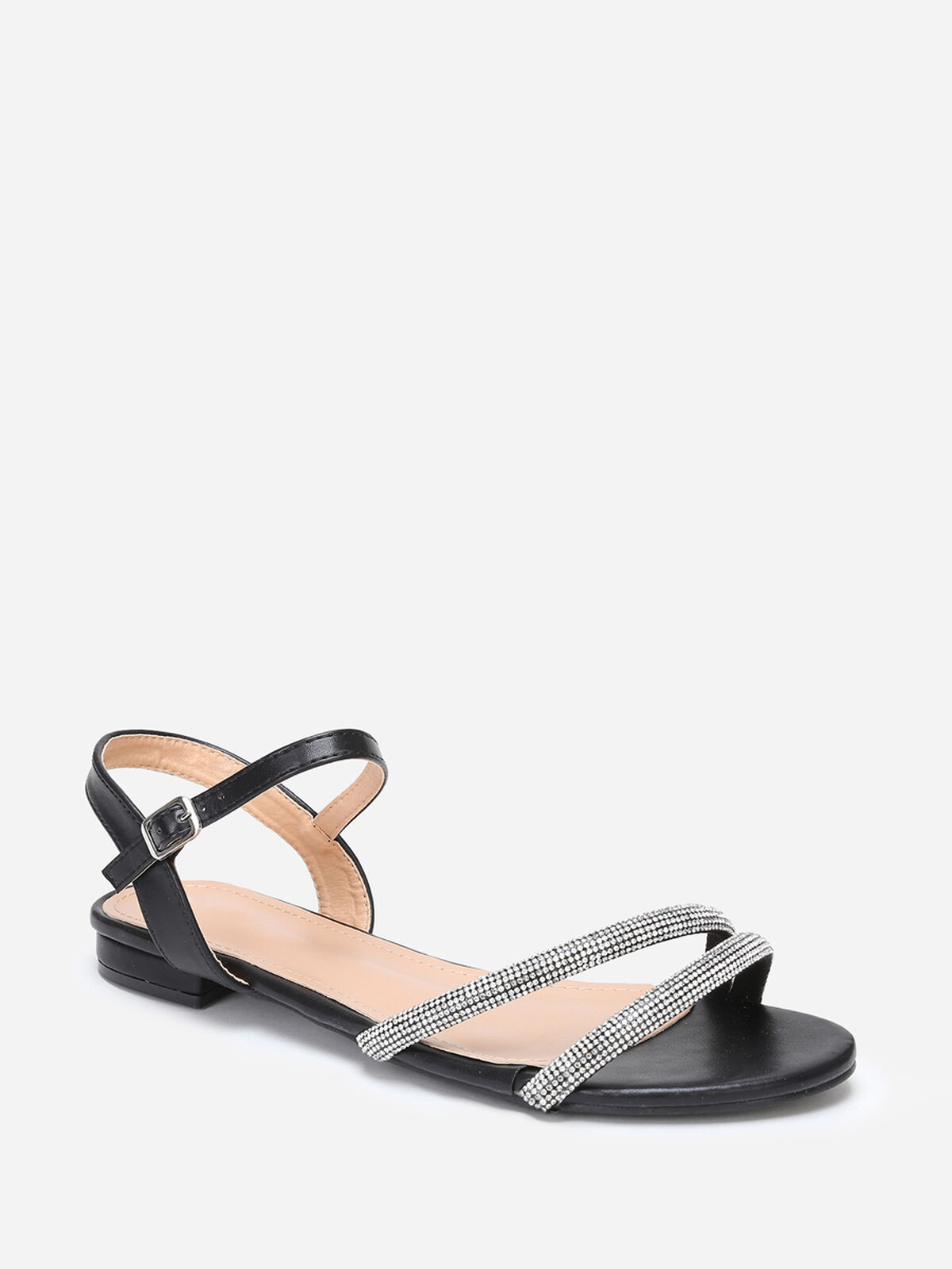 Sandales à brides en strass grandes tailles- Noir