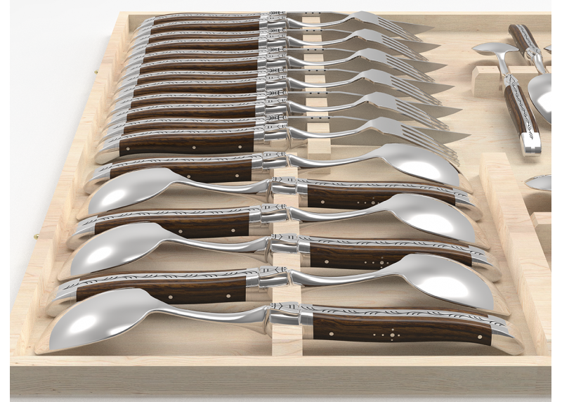 Service Laguiole de 24 pièces avec un manche en bois de noyer et mitres en acier inoxydable