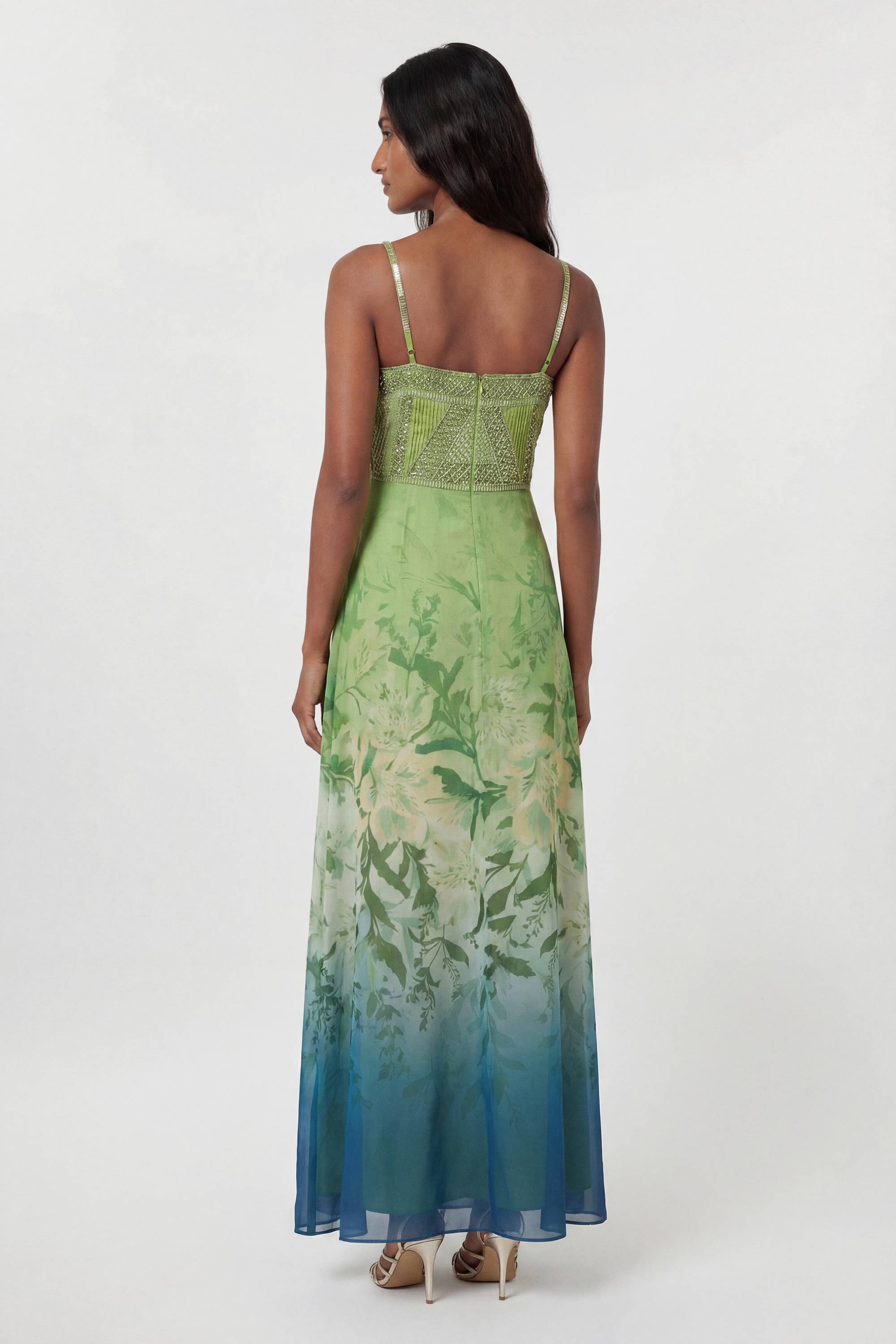 KarenMillen Robe Maxi Plissée Bandeau À Imprimé Floral Ombré Et Ornements