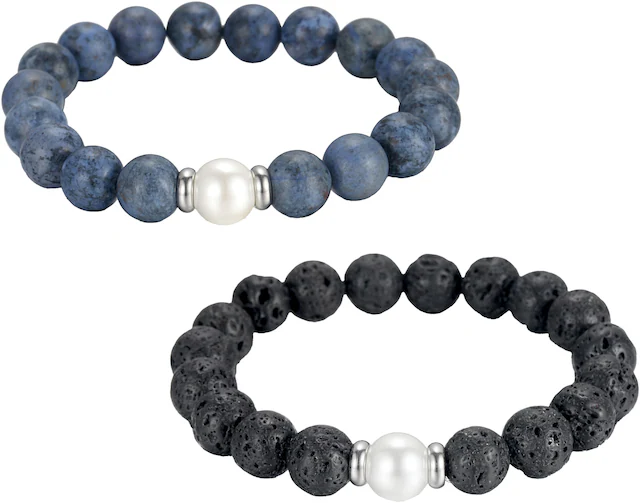 Firetti Armband Set »Multipack Schmuck Geschenk Edelstahl Armschmuck Armkette Edelstein« mit Lavastein, Dumortierit - mit Muschelperle
