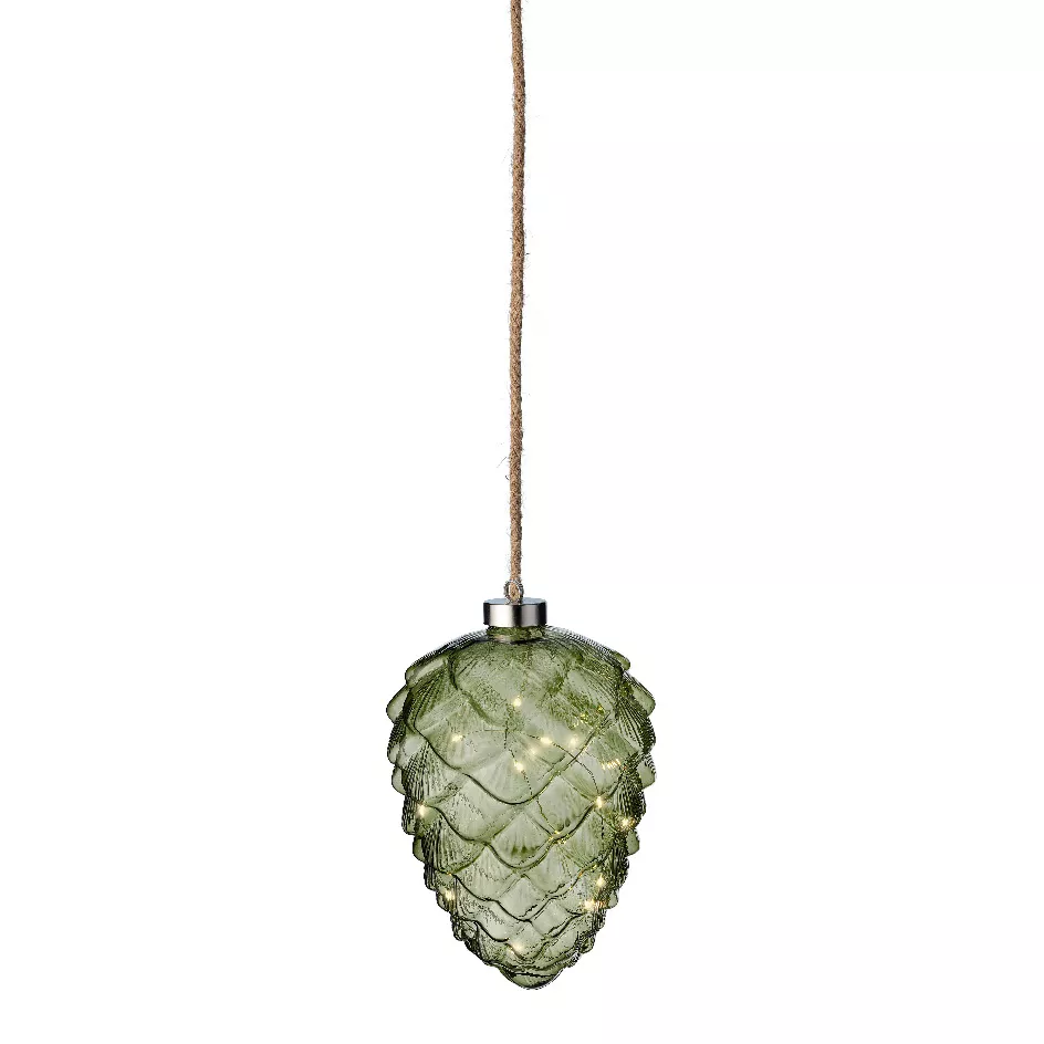 Pomme de pin lumineuse en verre à piles 15 LED (H21 cm) Vintage Thé vert/blanc chaud