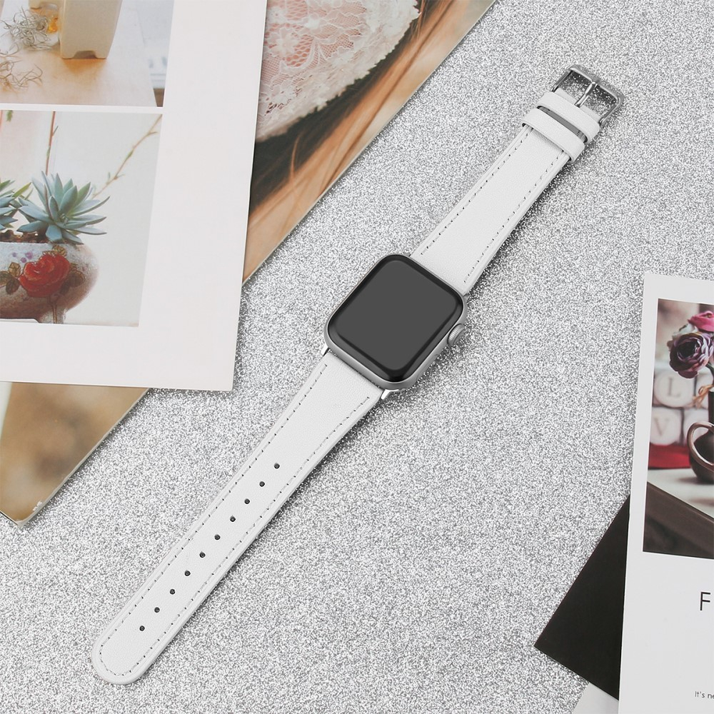 Apple Watch (42/41/40/38 mm) Ersatz Echtleder Armband (Gelenkumfang: 165-220mm) - Weiss