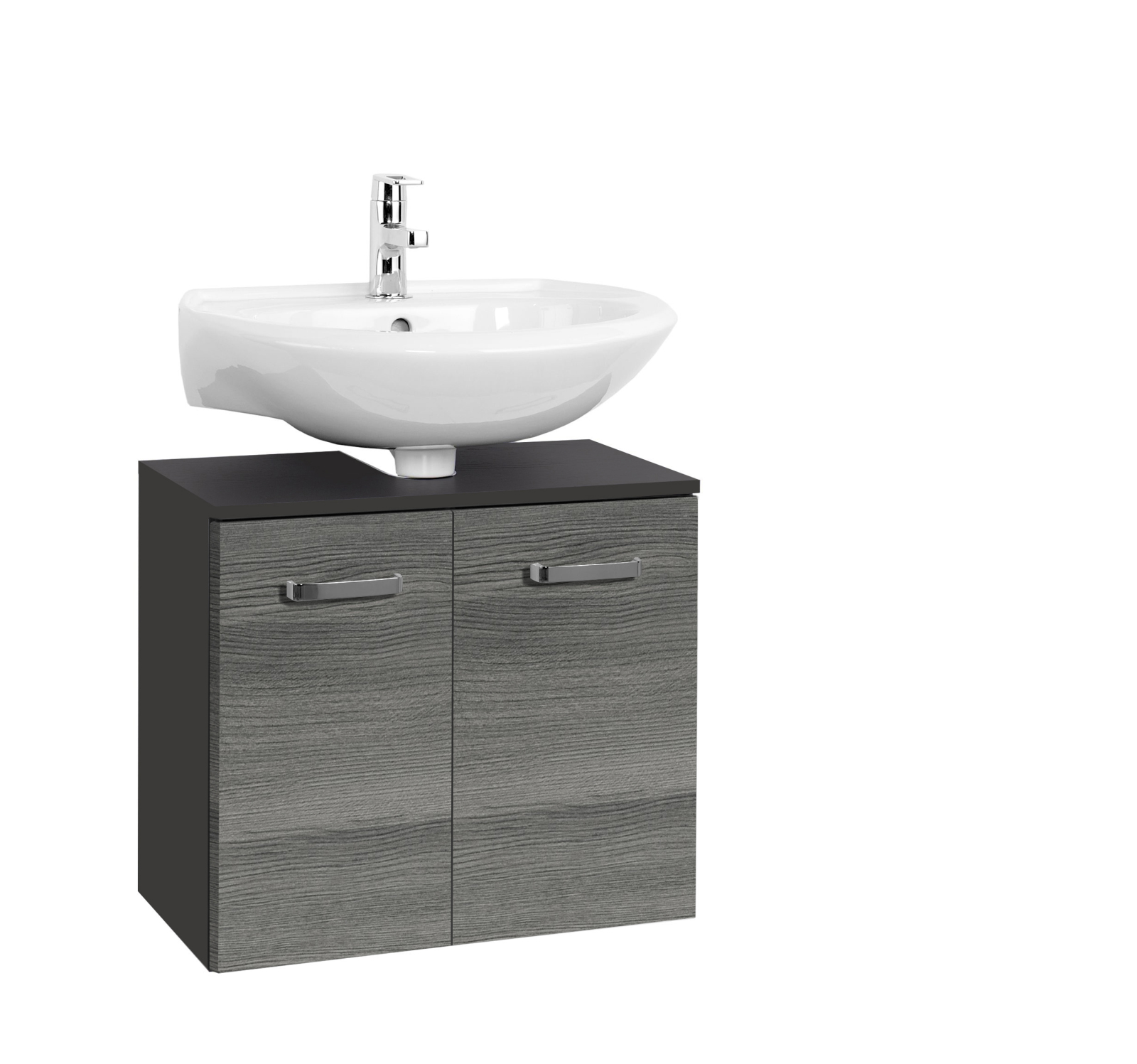 Waschbeckenunterschrank BOLOGNA - grafitgrau-Eiche rauchsilber - 60 cm
