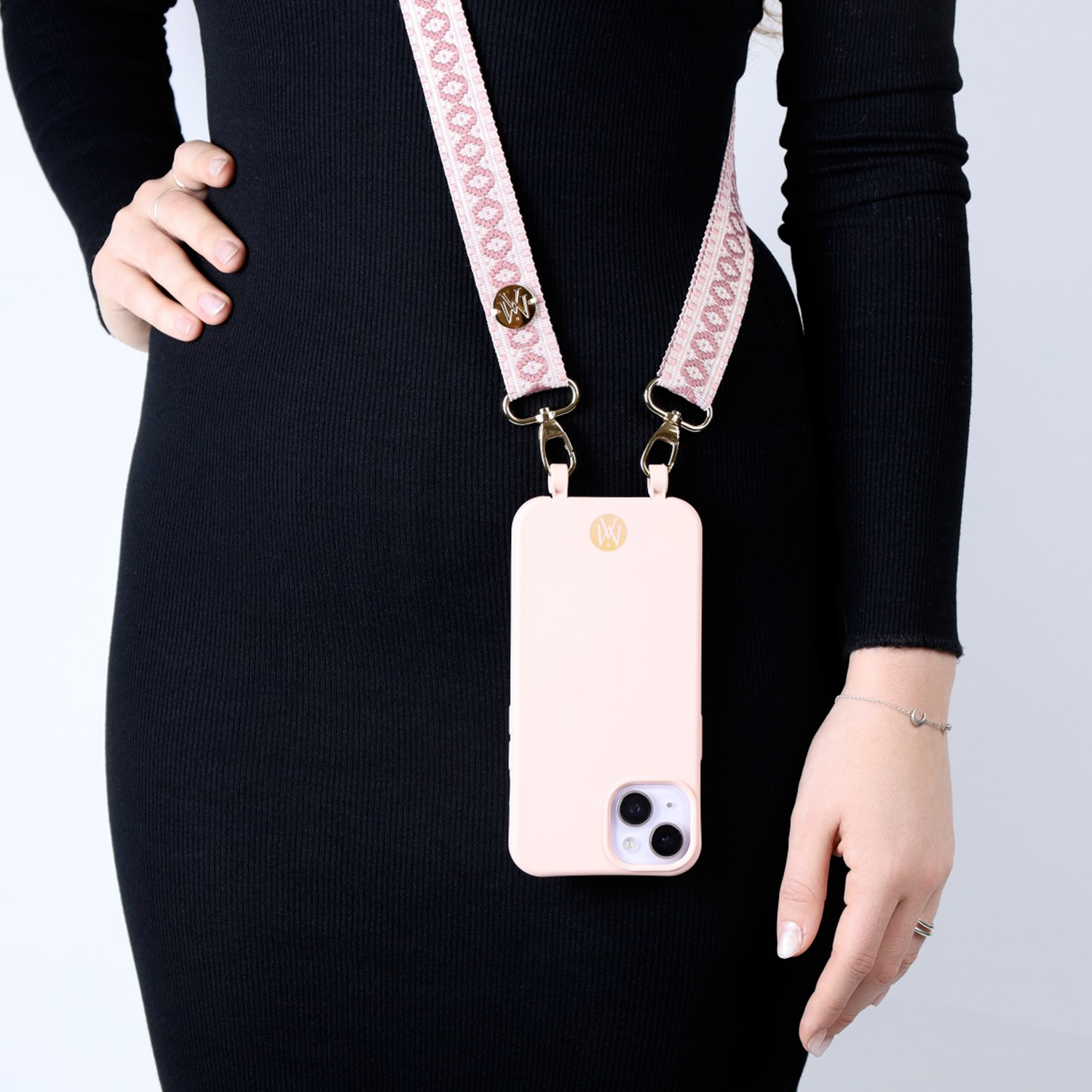 Handyband Handgemachtes Umhängeband für Handyhüllen Indian Gold - Dark Pink / Light Pink / Rosewood