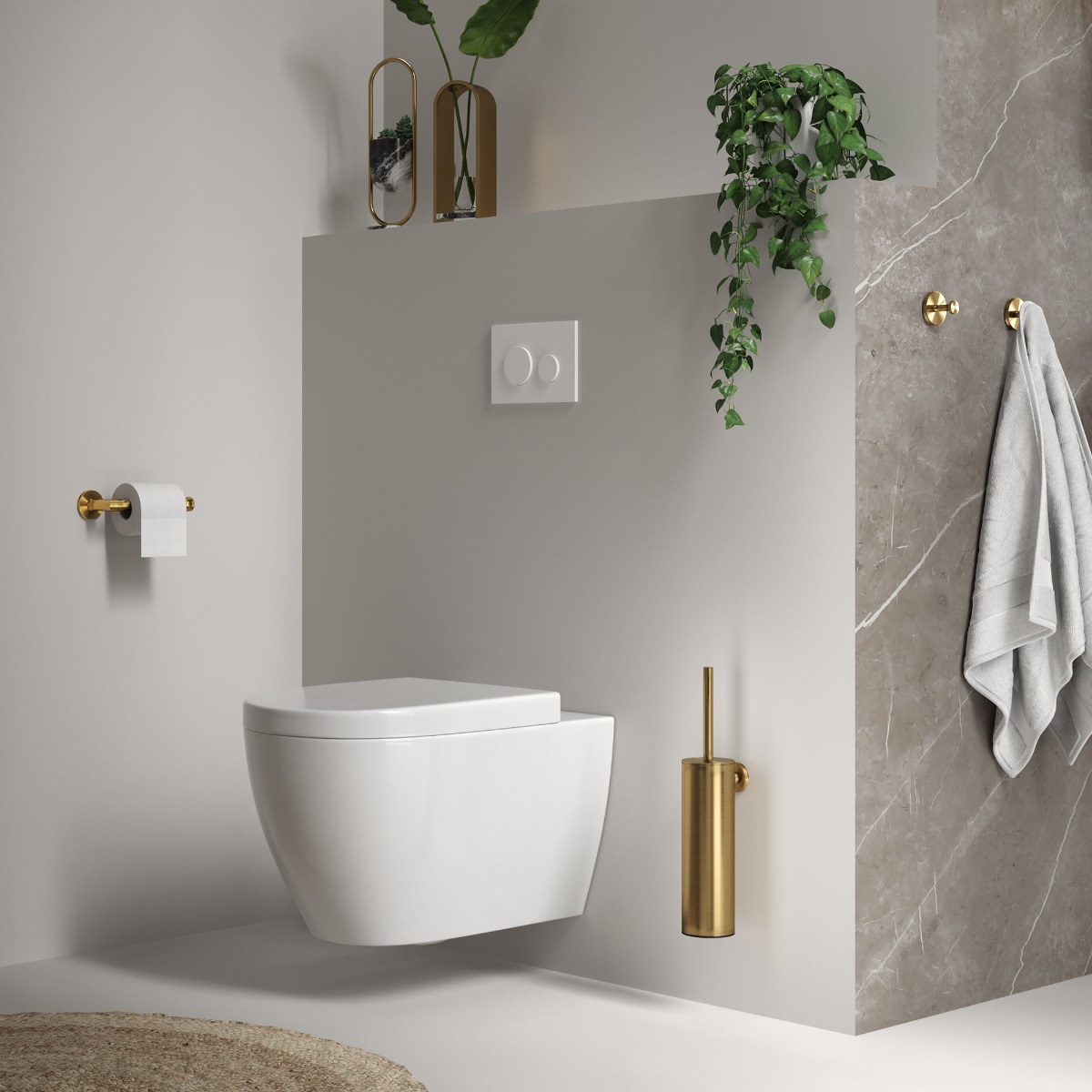 Brauer Gold Edition set met handdoekhaak, toiletrolhouder en toiletborstelset messing geborsteld PVD