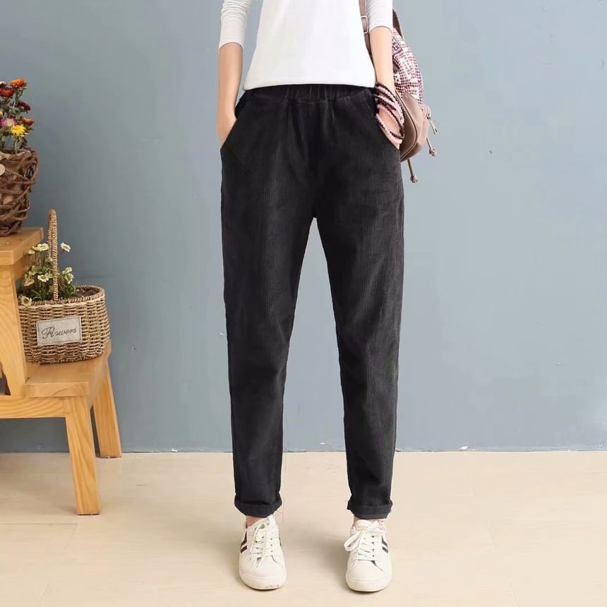 Angel Love - Elastische tailleband met taps toelopende corduroy broek