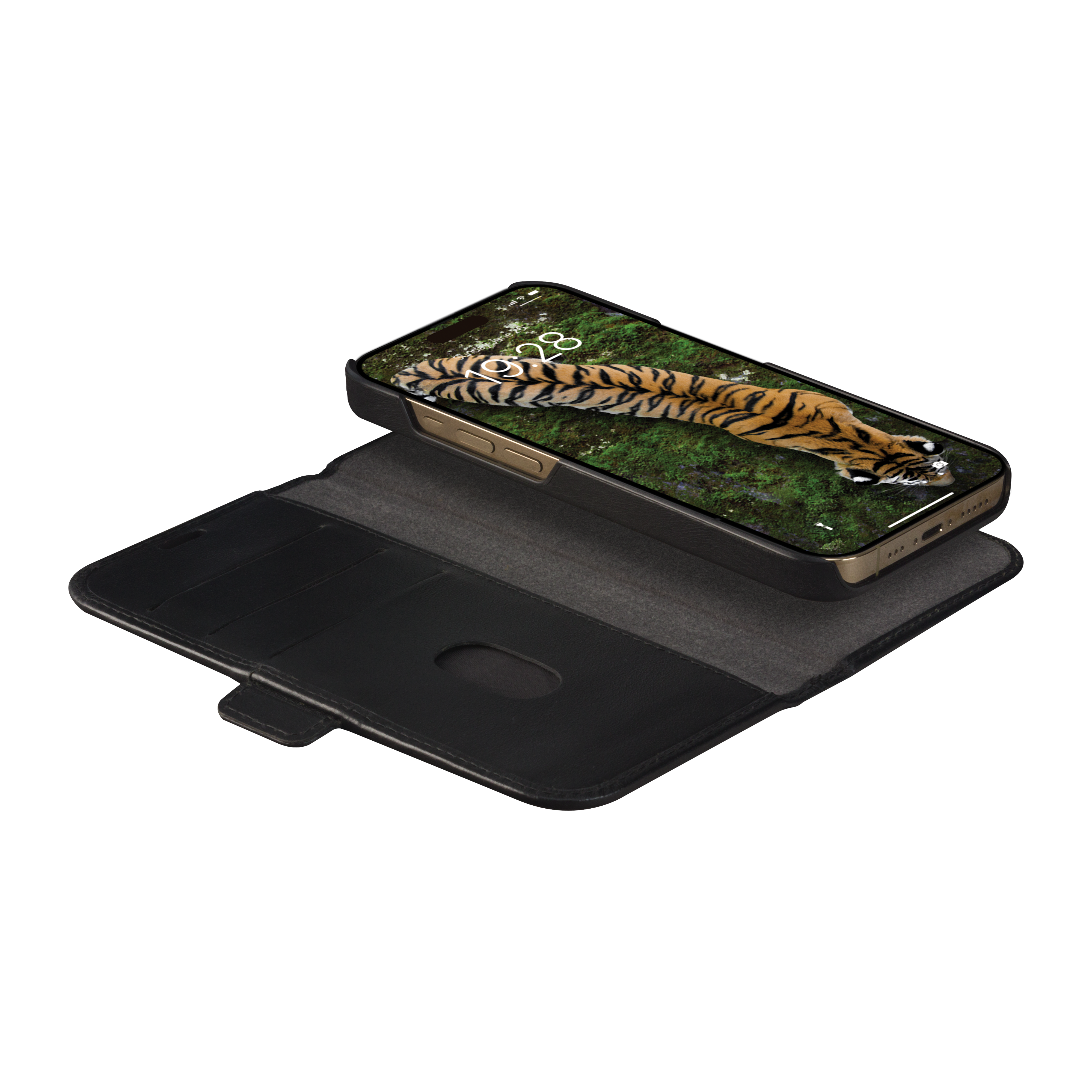 iPhone 15 Pro Max 2in1 Wallet Case Echtleder Tasche mit RFID Schutz Lynge (LY67GTBL1866) - Schwarz