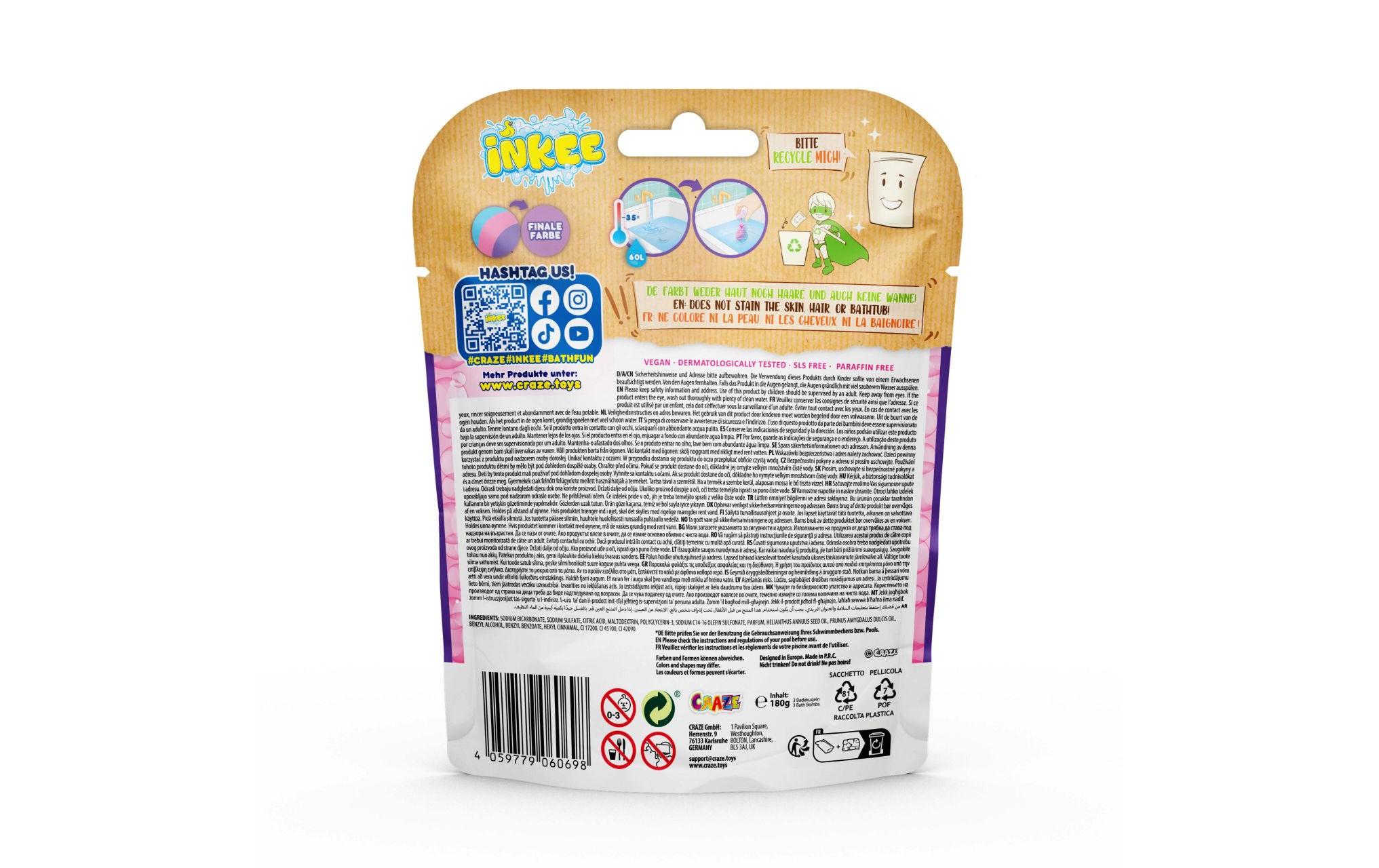 Badekugel Inkee Rainbow World 3 StückÜberraschungs-Badebomben für farbenfrohe Schaumbäder