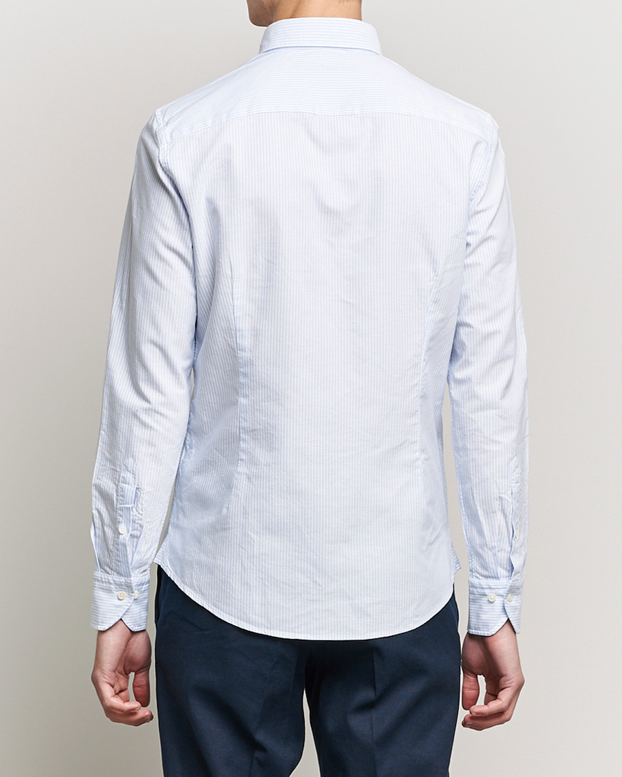 Stenströms Slimline Washed Striped Oxford Shirt Light Blue