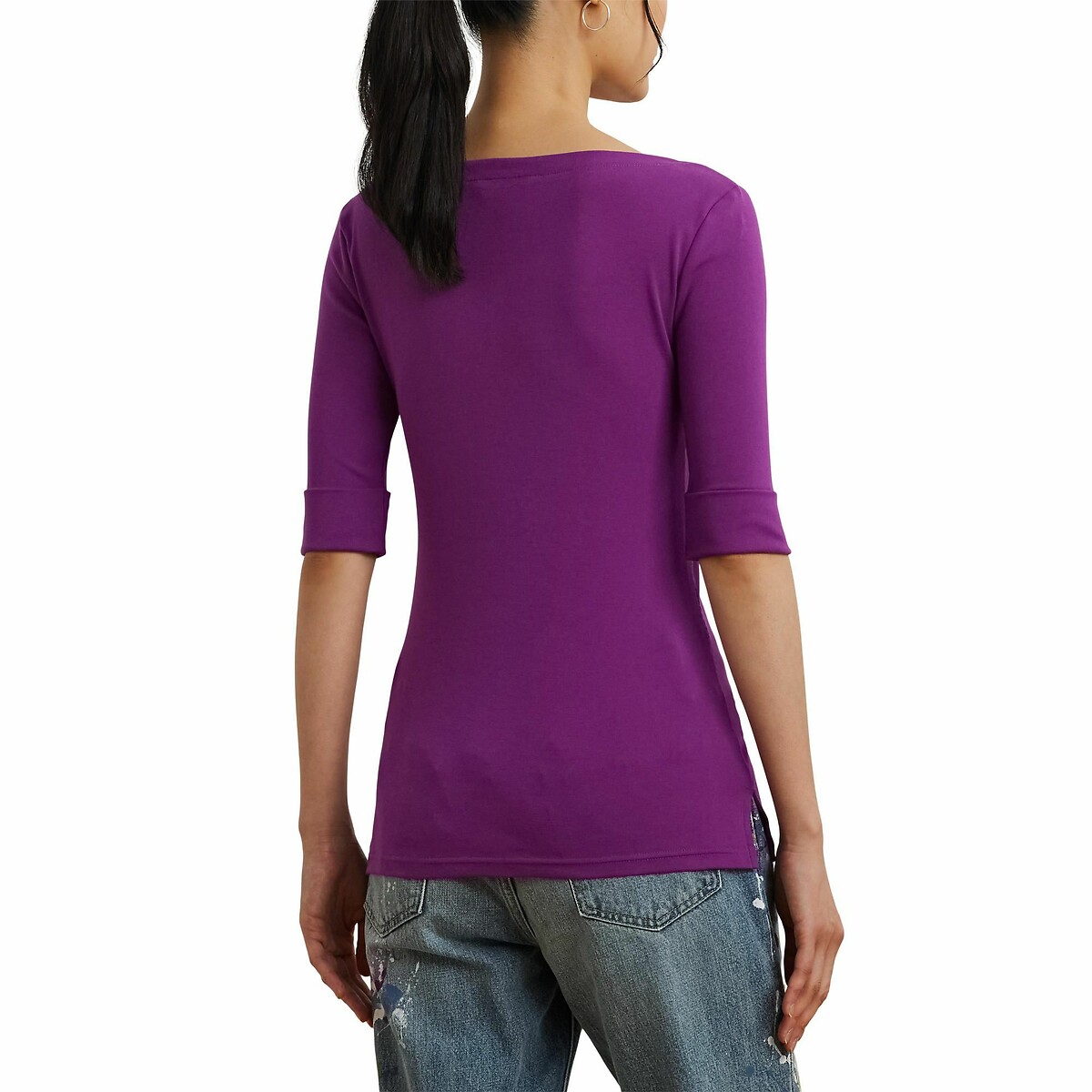 LAUREN RALPH LAUREN<br>Camiseta com decote canoa e mangas curtas
