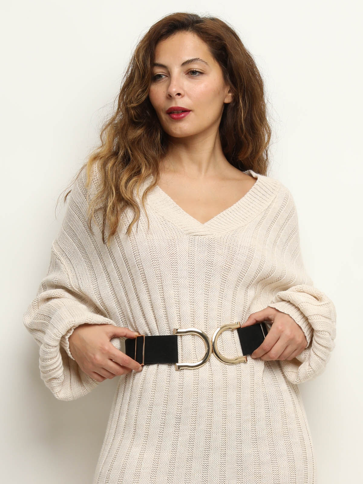 Ceinture élastique à large boucle dorée- noir_dore
