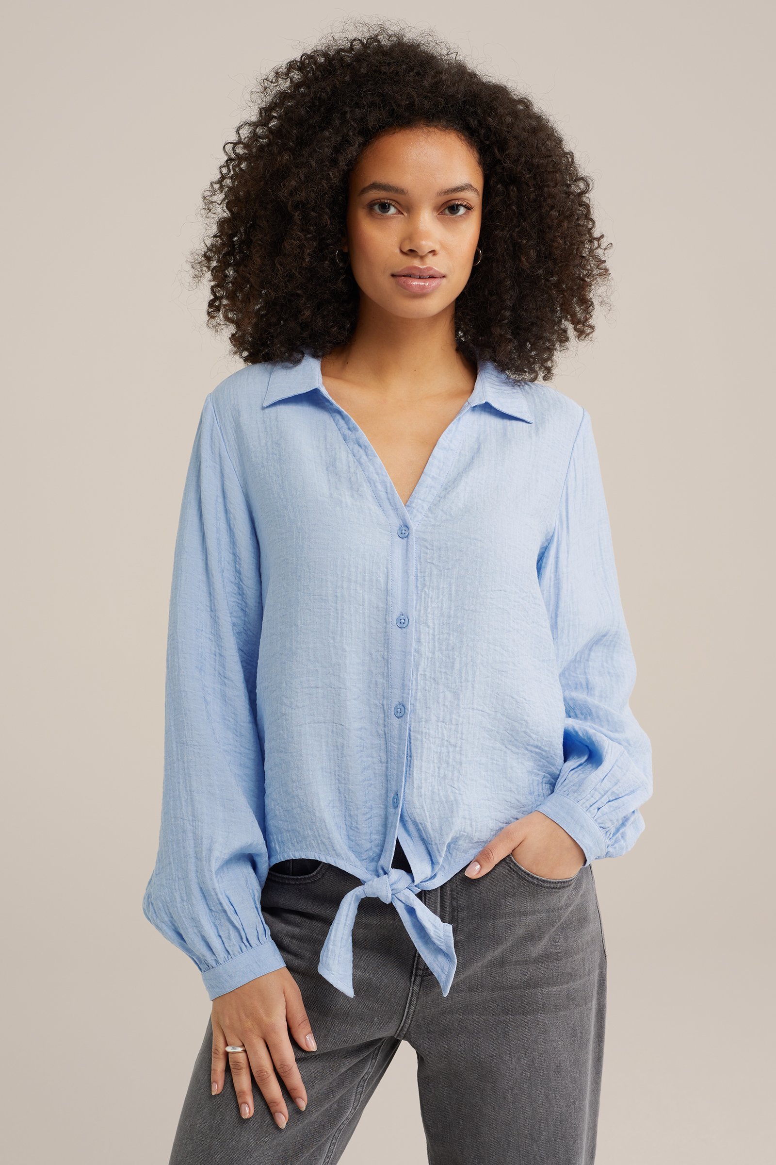 blouse met structuur WE Fashion IJsblauw