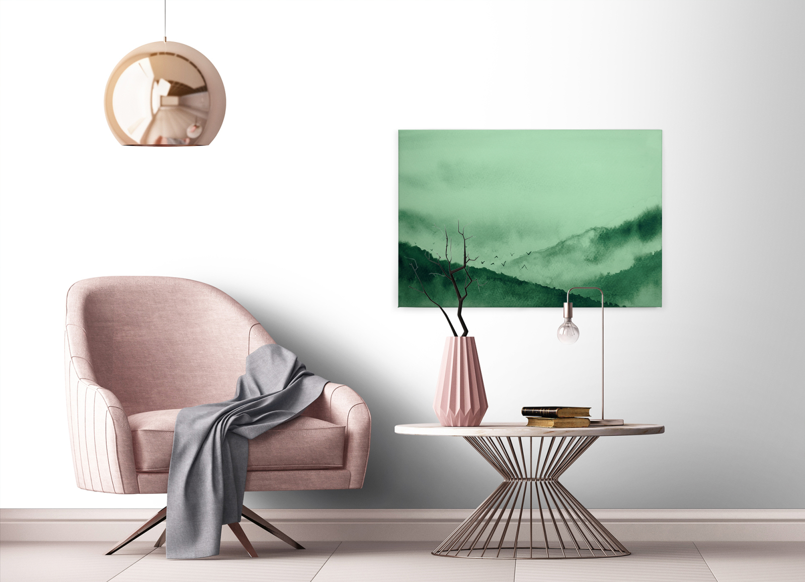 Leinwandbild NEBEL - grün-weiß - 90x60 cm