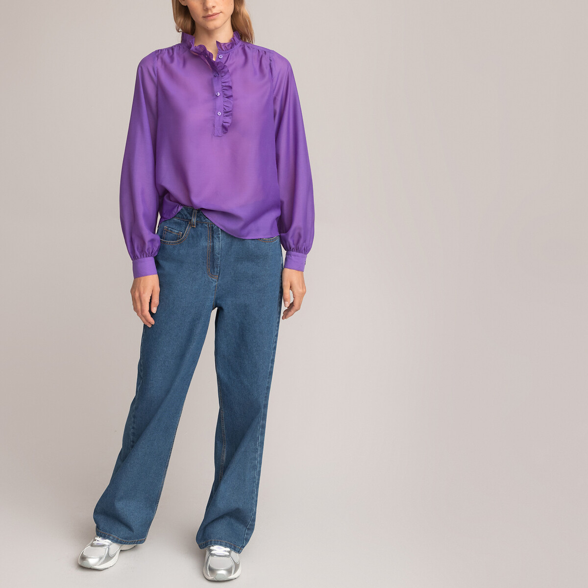 COLEÇÃO LA REDOUTE<br>Blusa com gola alta com babado e mangas compridas