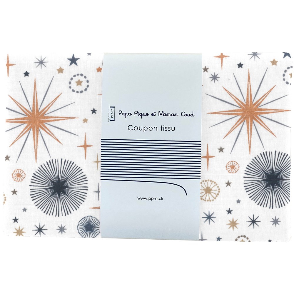 Coupon Tissu 1 M Etoiles Cuivrées Or Bleu Blanc Ex1104