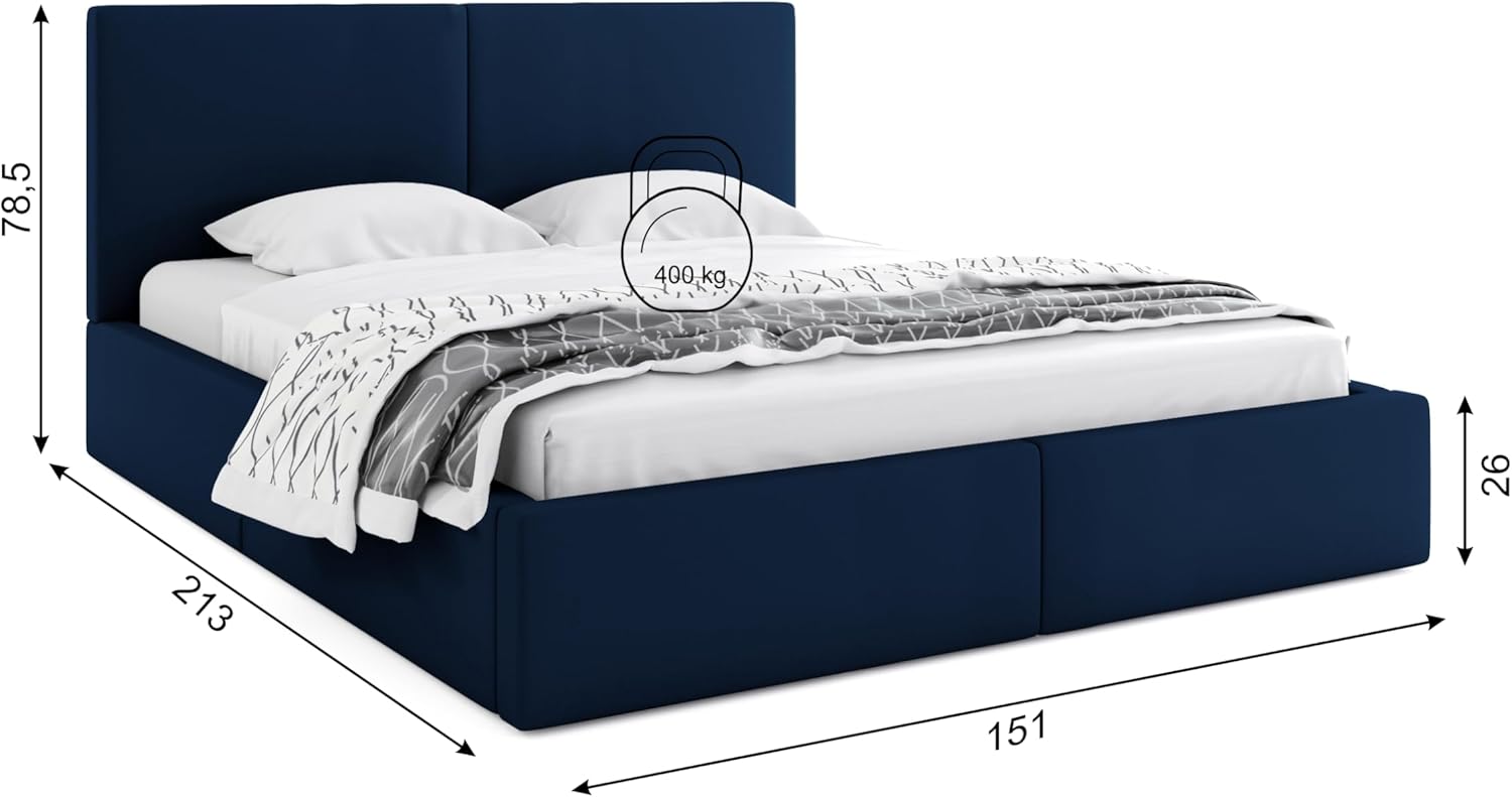 Interbeds Polsterbett 140x200 cm Bett Doppelbett mit Stauraum mit Lattenrost Bettkasten Boxspringbett hydrophob gepolsterter Bettrahmen (Dunkelblau, 140x200cm)