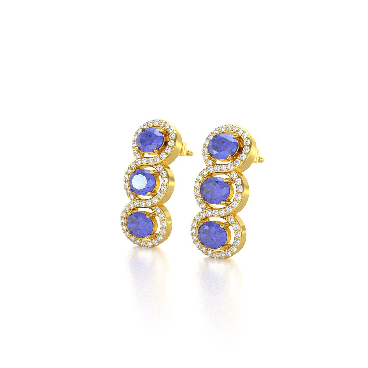 Boucles d'oreilles ADEN Or 585 Jaune Fleur Tanzanite et Diamants 4.55grs
