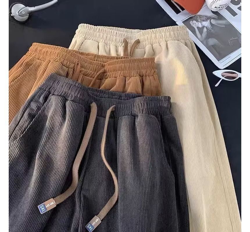 Zoslane - Mid Rise Plain Corduroy Wide Leg Pants