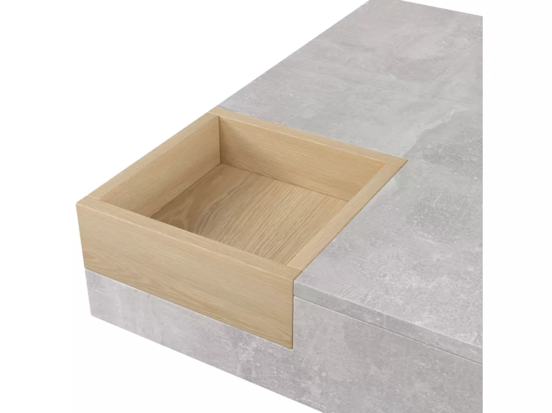 Table basse carré moderne effet béton gris et une boit de rangement bois nature 72*72*30 CROKS