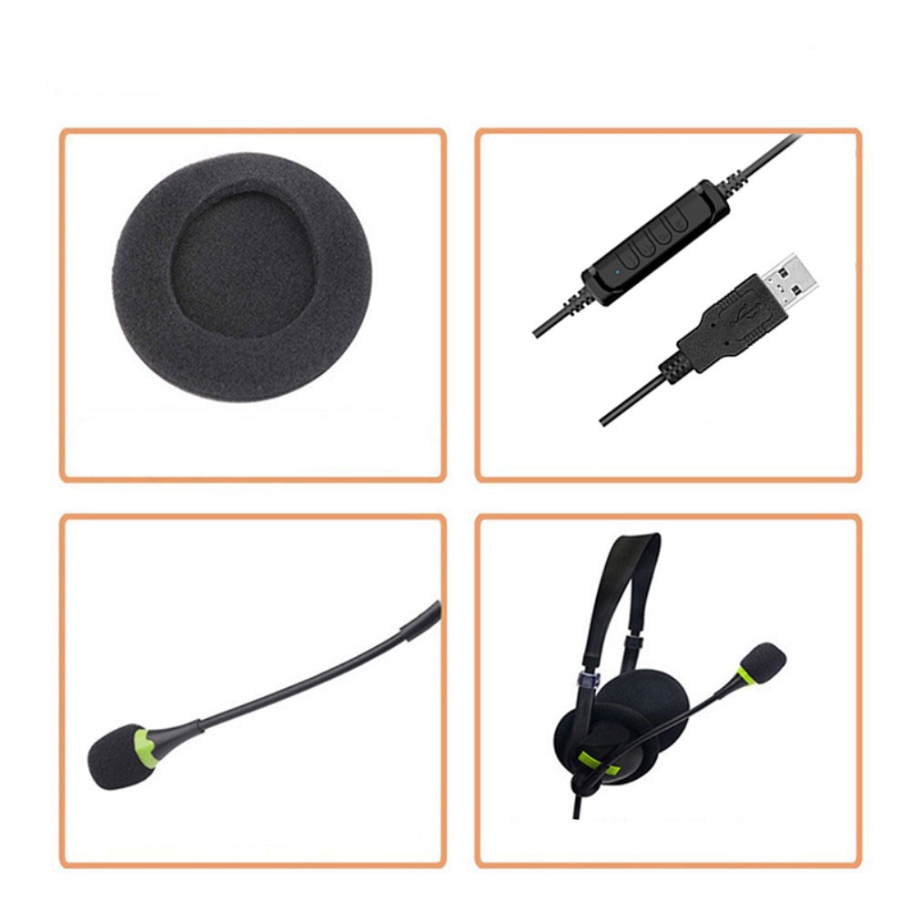 USB Kopfhörer Headset mit Mikrofon   Noise Cancelling - Schwarz / Grün