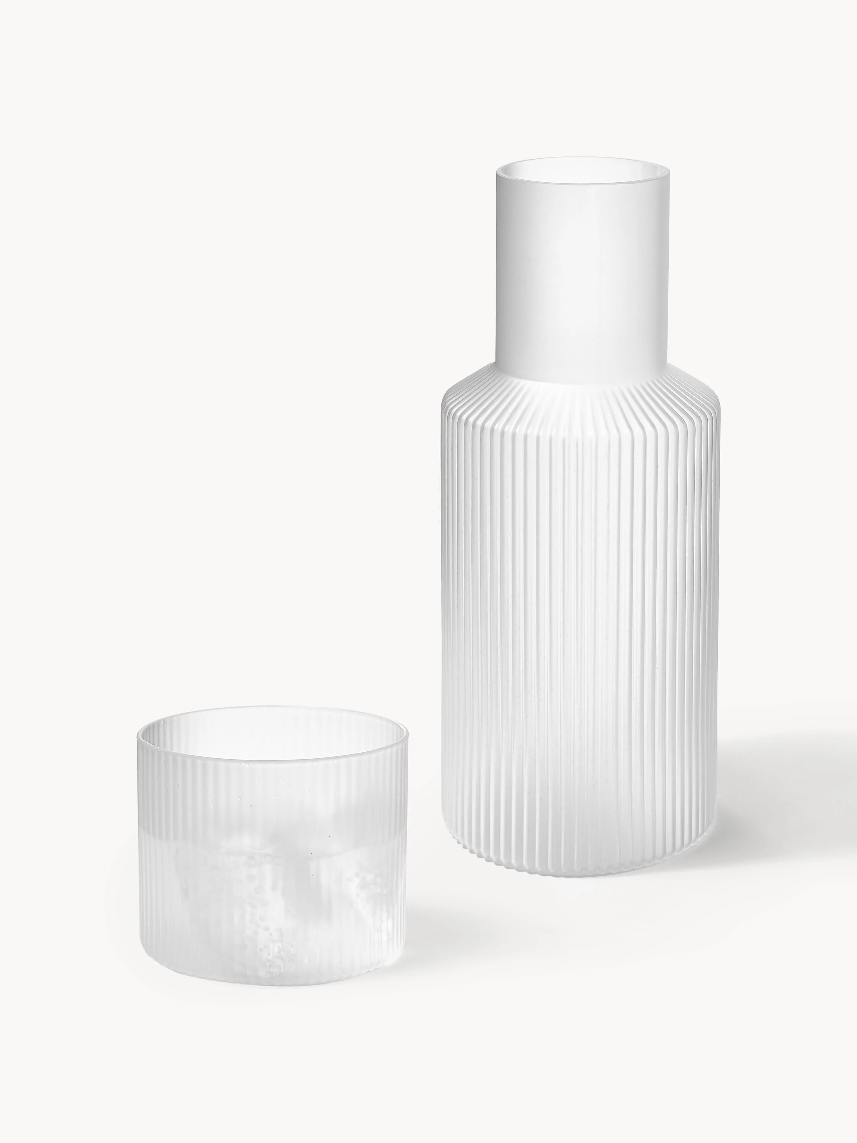 Mondgeblazen kleine waterkaraffen Ripple met waterglas, 2 stuks