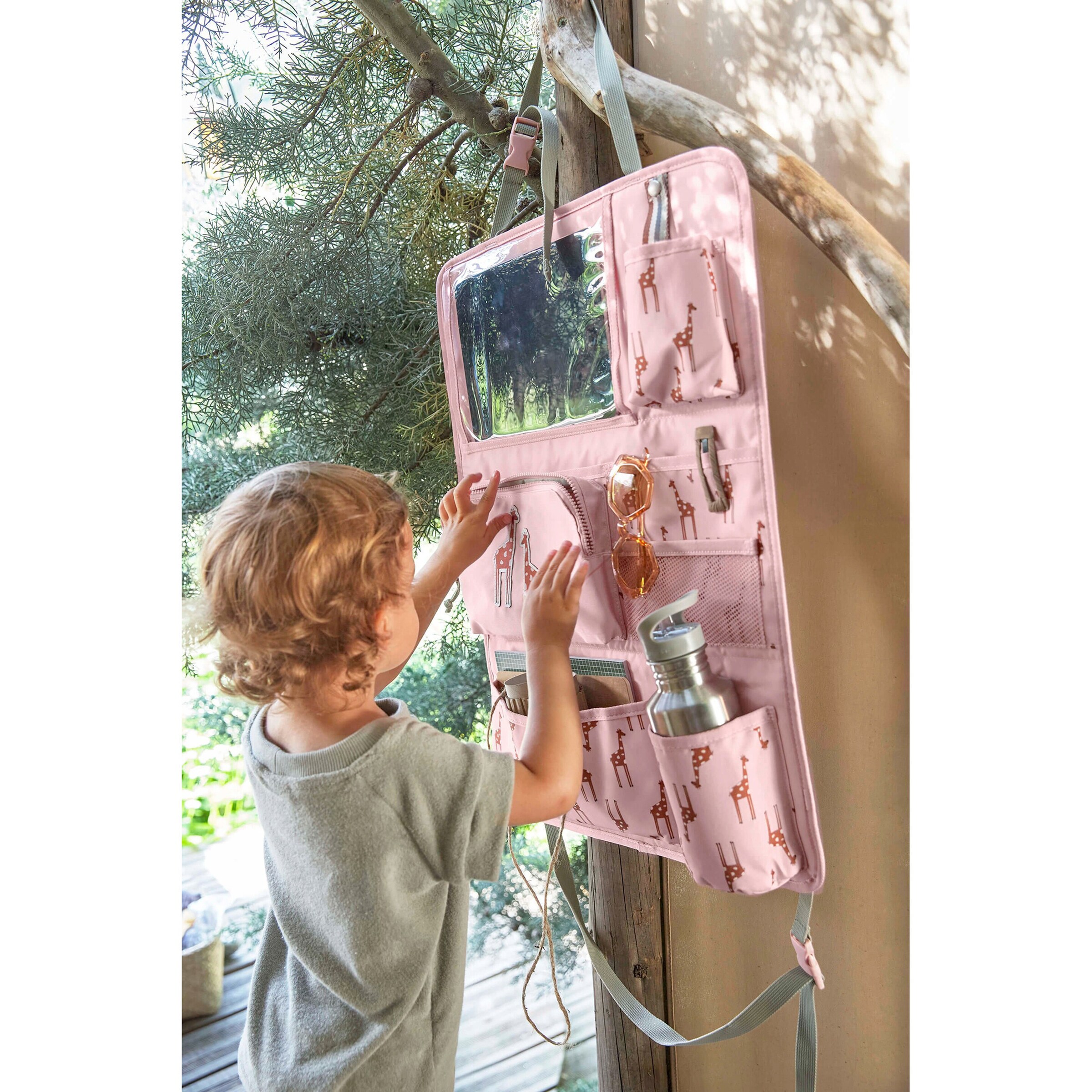 Lässig Rückenlehnen-, Spielzeugtasche Car Wrap-to-Go Safari rosa Giraffe