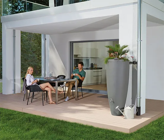 Garantia 2-in-1-Regentonne-Komplett-Set, ca. 300 l, dunkelgrau
