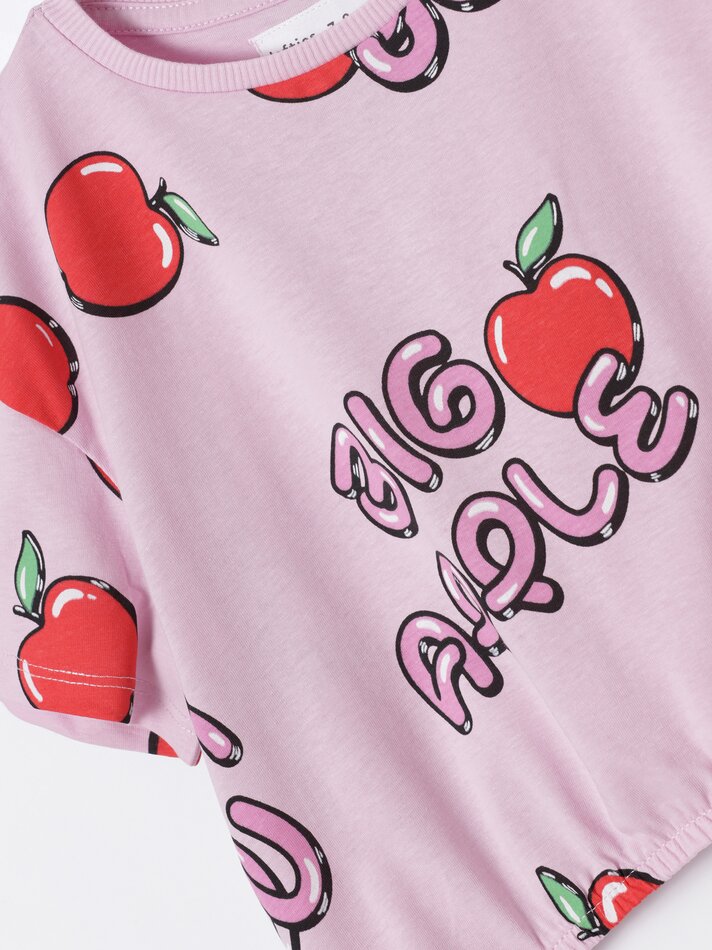 Camiseta estampada com nós - Rosa claro