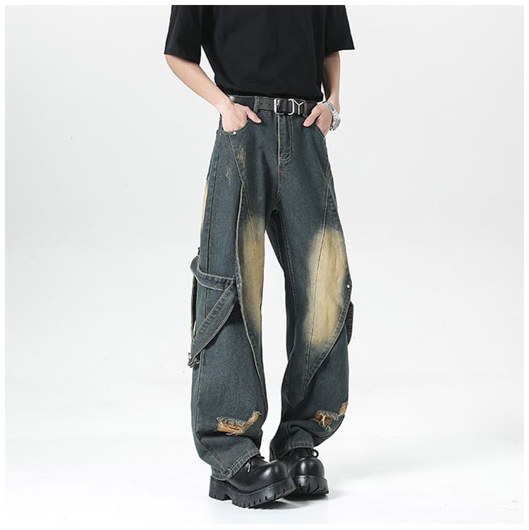 Filmas - Mid Rise Washed Distressed Loose Fit Jeans
