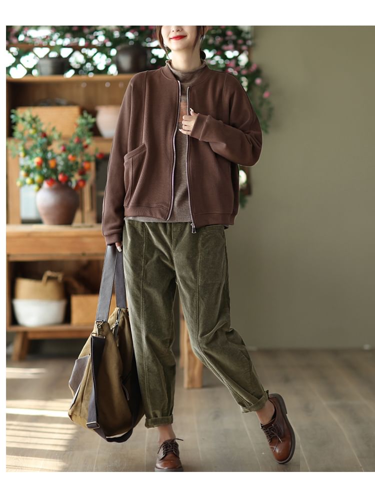Katoen & Casual - Elastische taille, effen corduroy baggy broek