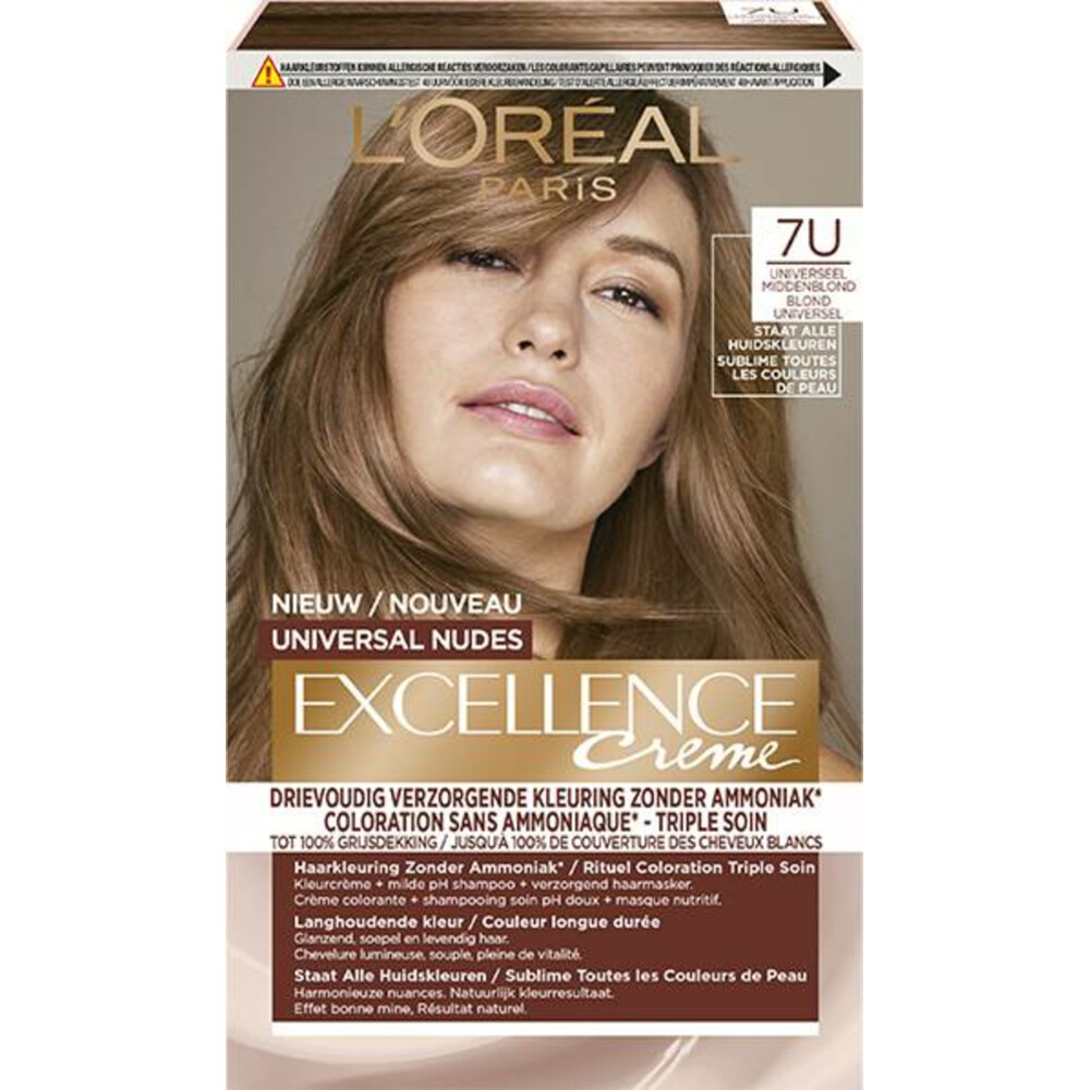 L'Oréal Excellence Crème Universal Nudes Permanente Haarkleuring 7U Universeel Middenblond