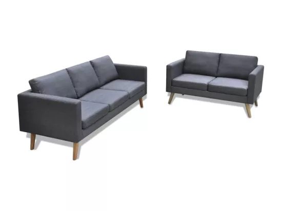 Jeu de canapé à 2 places et à 3 places Tissu Gris foncé