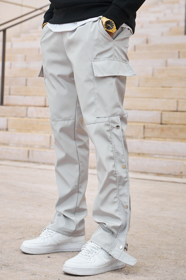 Jogger pant cargo gris à boutons