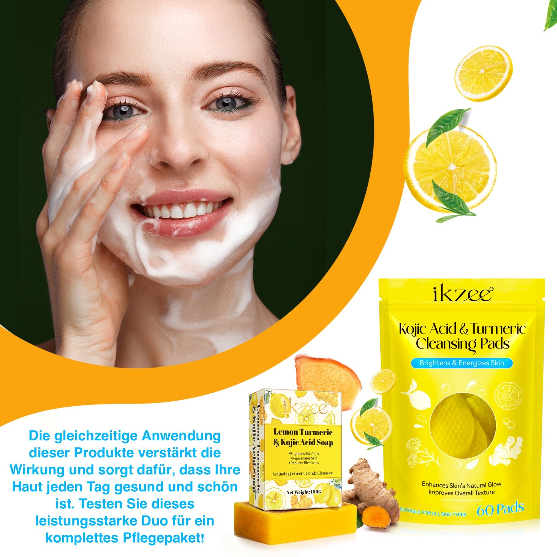 P-Beauty Gesichtseinigungs-Set Kurkuma Seife und Reinigungspads