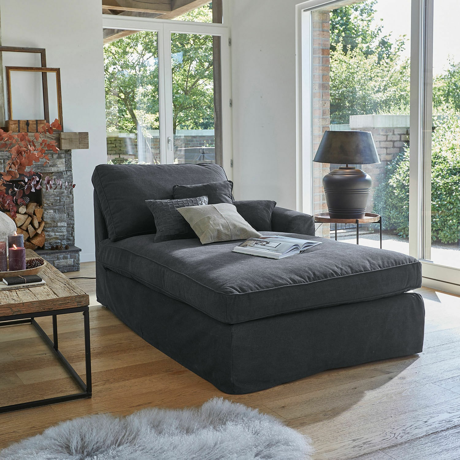 Chaiselongue Seaford Armlehne rechts | dunkelgrau
