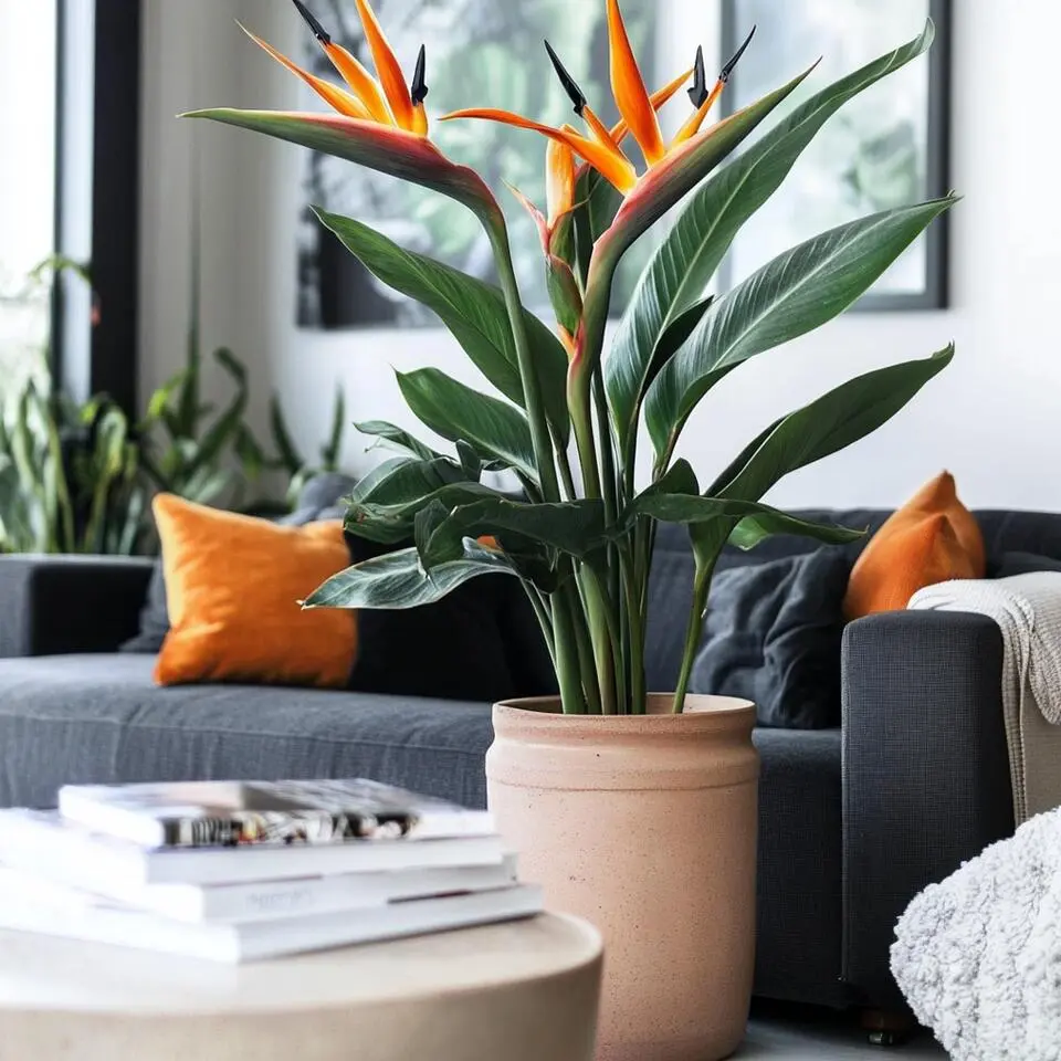 Paradijsvogelbloem - Strelitzia reginae - met bloemen - Hoogte 70-100cm - Ø19cm