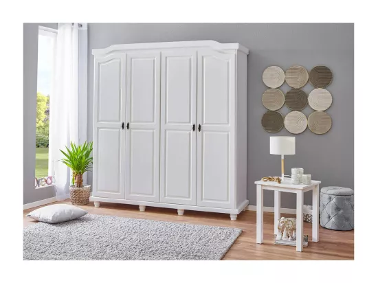 NEDER - Armoire 4 Portes Bois Massif Blanc