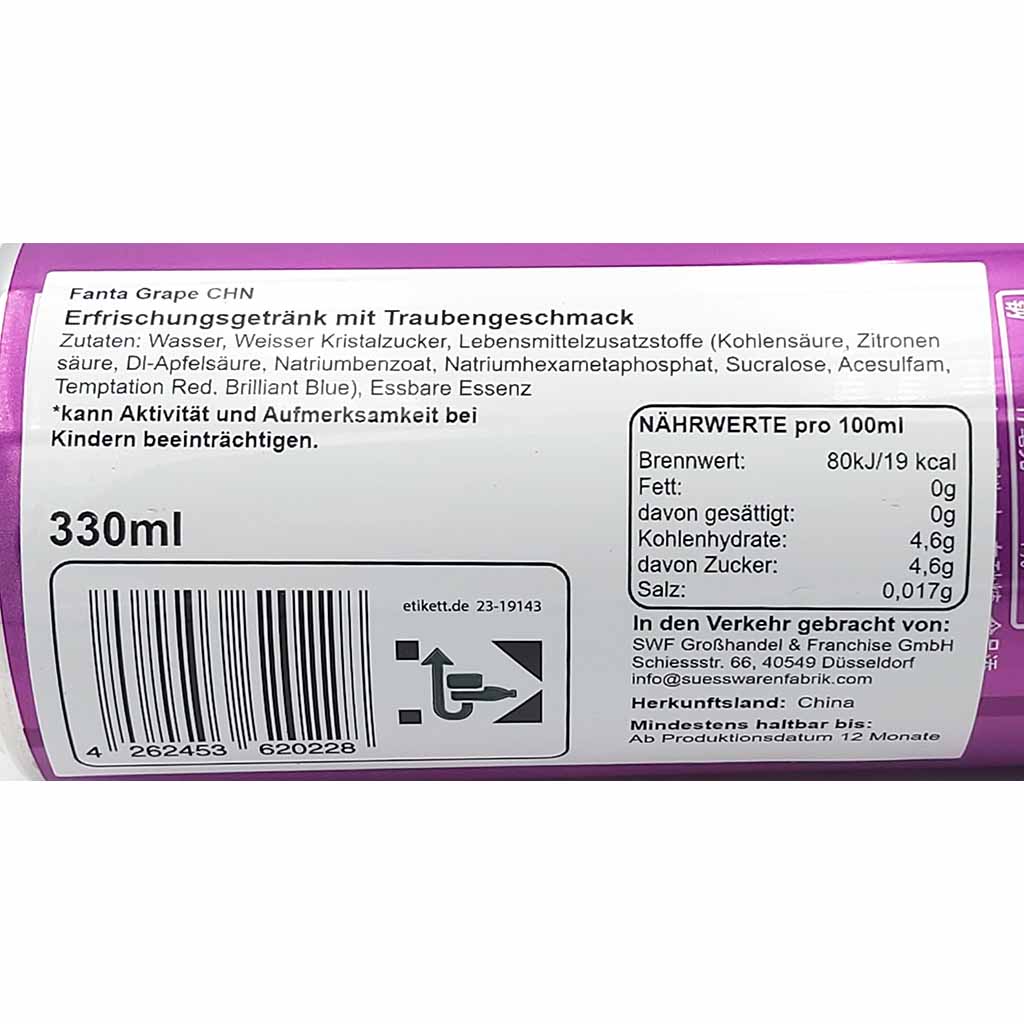 12x Fanta Grape DOSE 0,33L = 3,96 Liter MHD:2.1.25