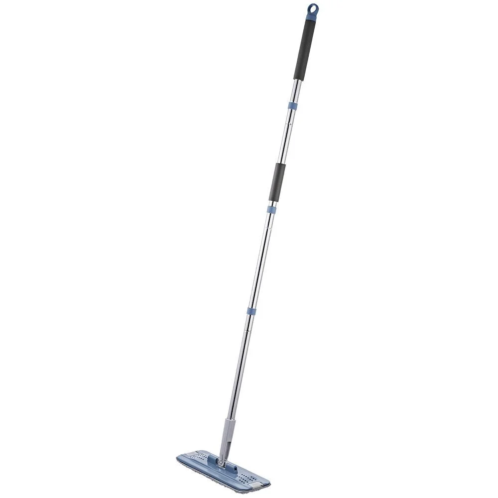 Seau essoreur avec balai plat pliable gris et bleu 8 L
