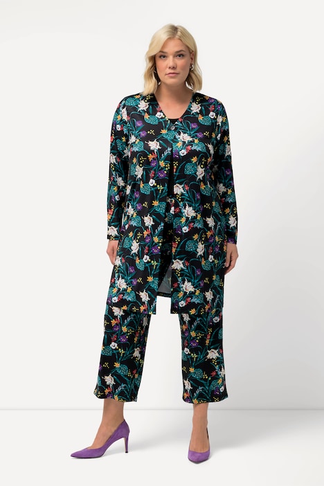 Jerseyjacke, Blüten, V-Ausschnitt, Seitenschlitze