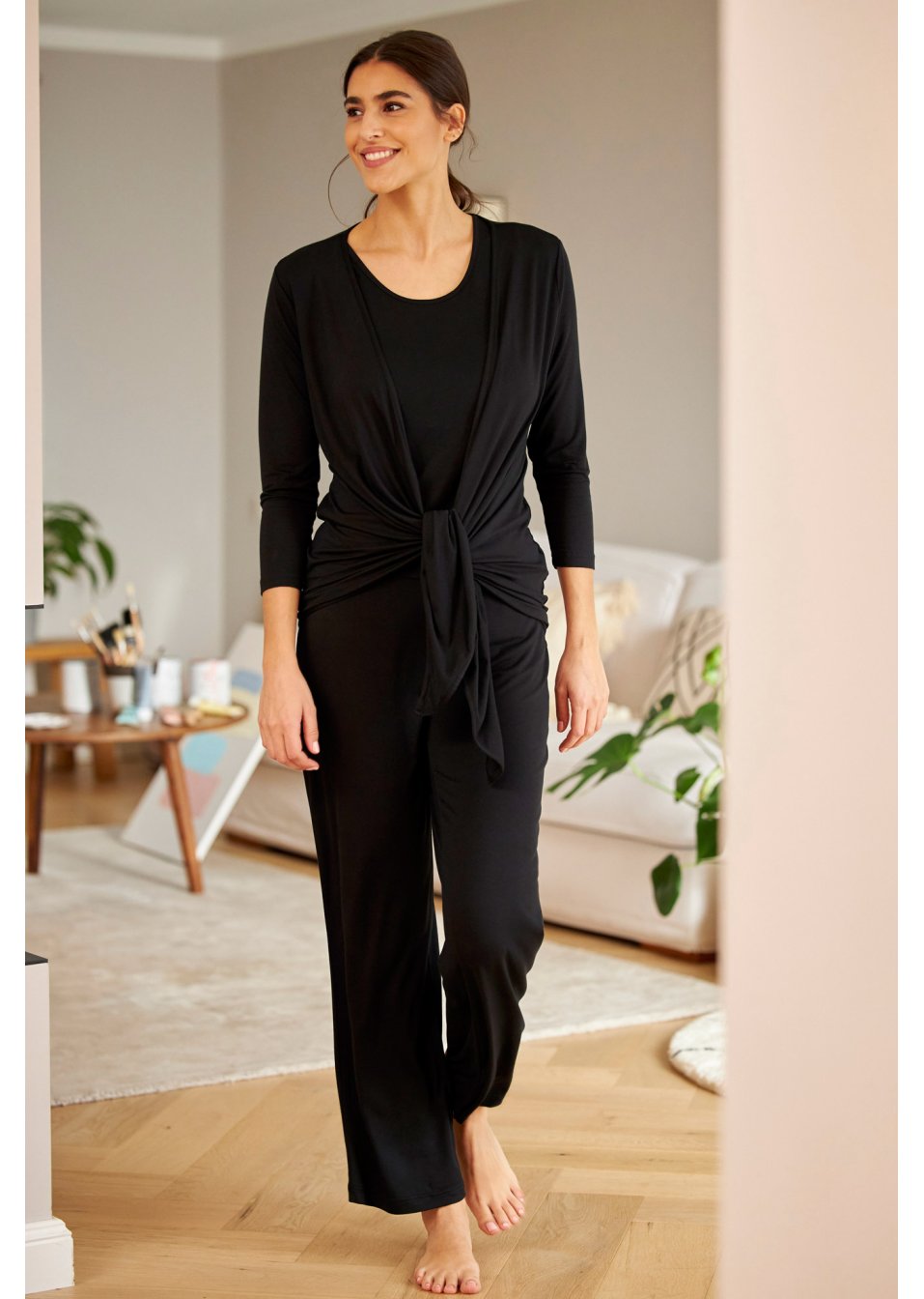 Top, gilet 3/4, pantalon (Ens. 3 pces.) avec viscose