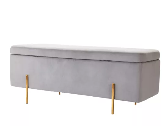 Banc coffre en velours HERVE - Gris clair