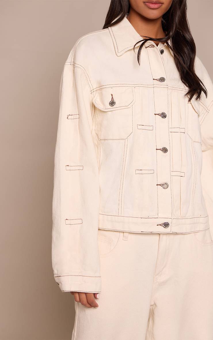 Ecru Veste En Jean Oversize À Détails Plissés