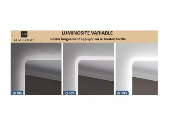 LuxuryBain- Miroir de salle de bain LED à luminosité variable rectangulaire 50x70