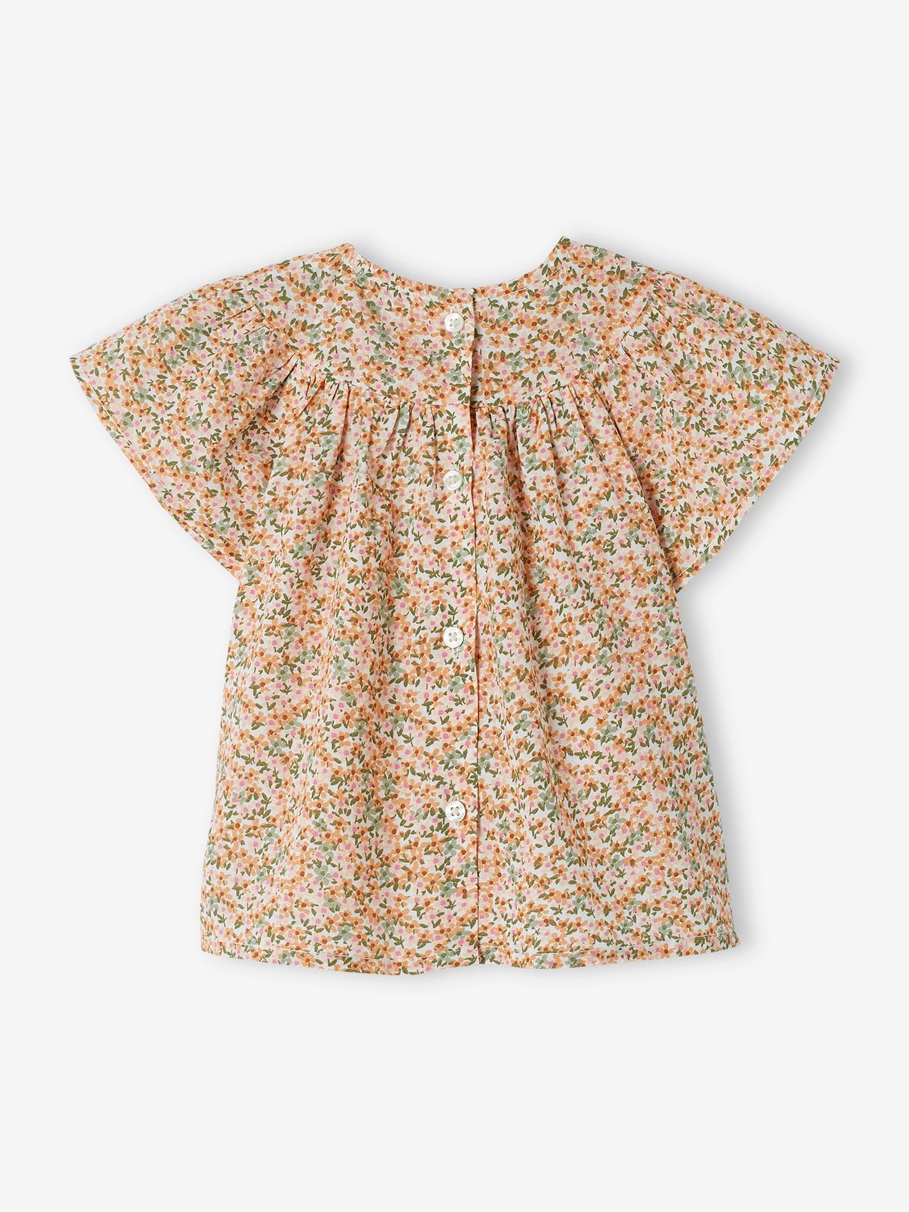Blusa de manga curta com gola franzida para bebê, branca