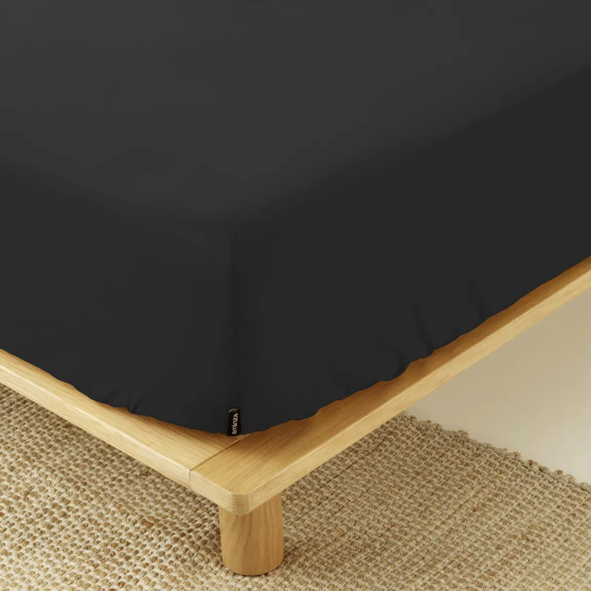 Drap housse percale de coton (200 x 200 cm) Cali Noir