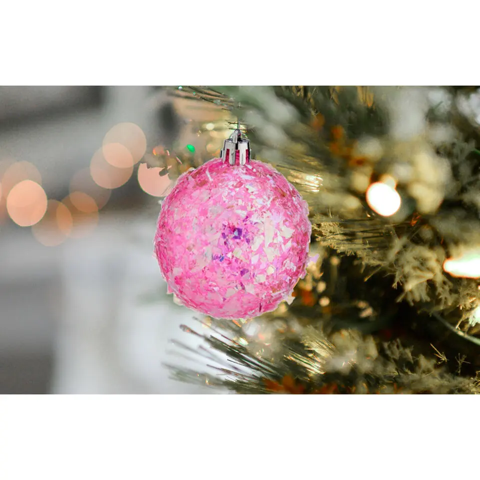 Krist  kerstballen - 6x stuks - roze - kunststof - glitter