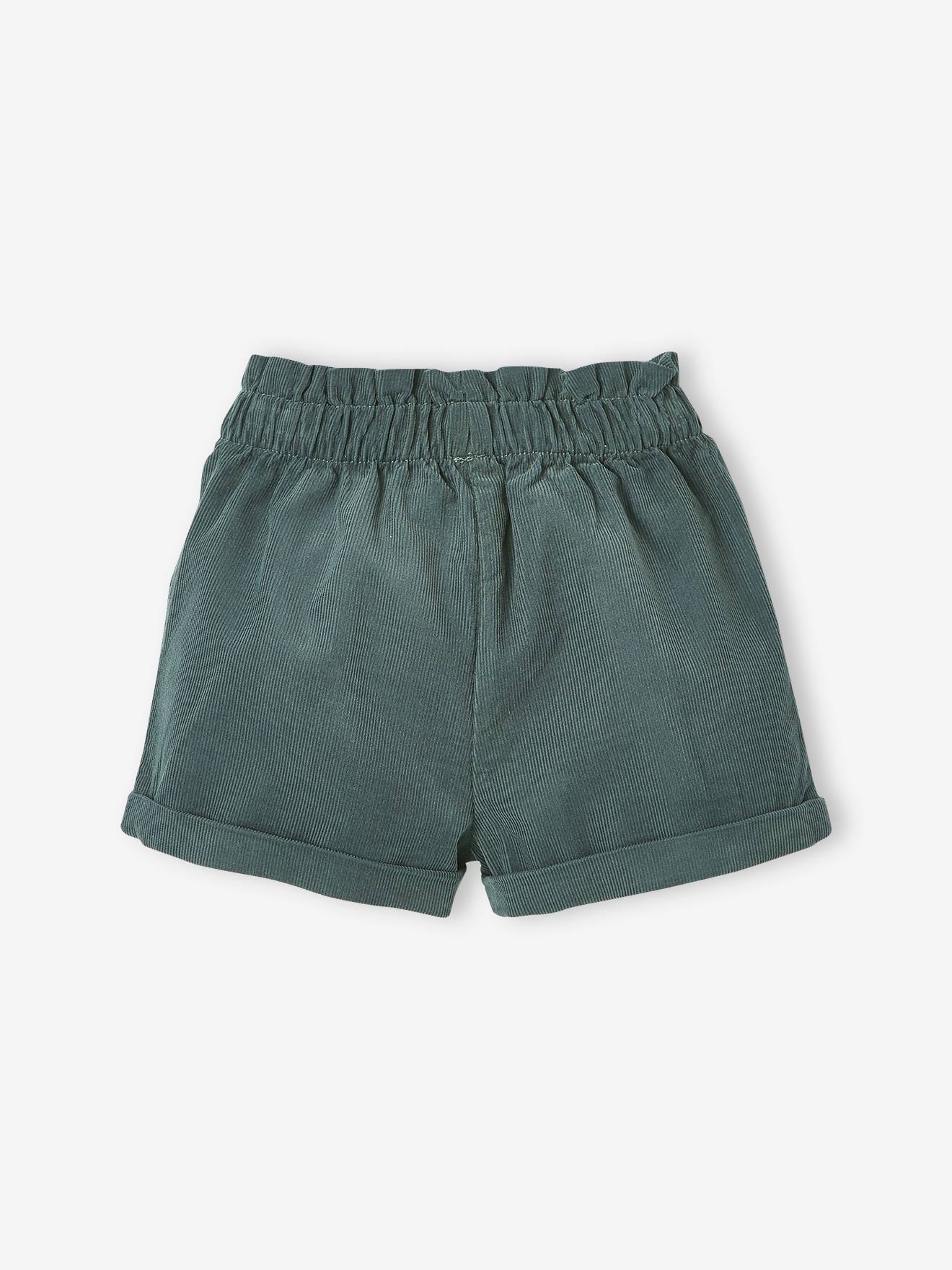 Conjunto de 3 peças para bebê menina, camiseta, shorts de veludo cotelê e faixa de cabelo, verde escuro liso.