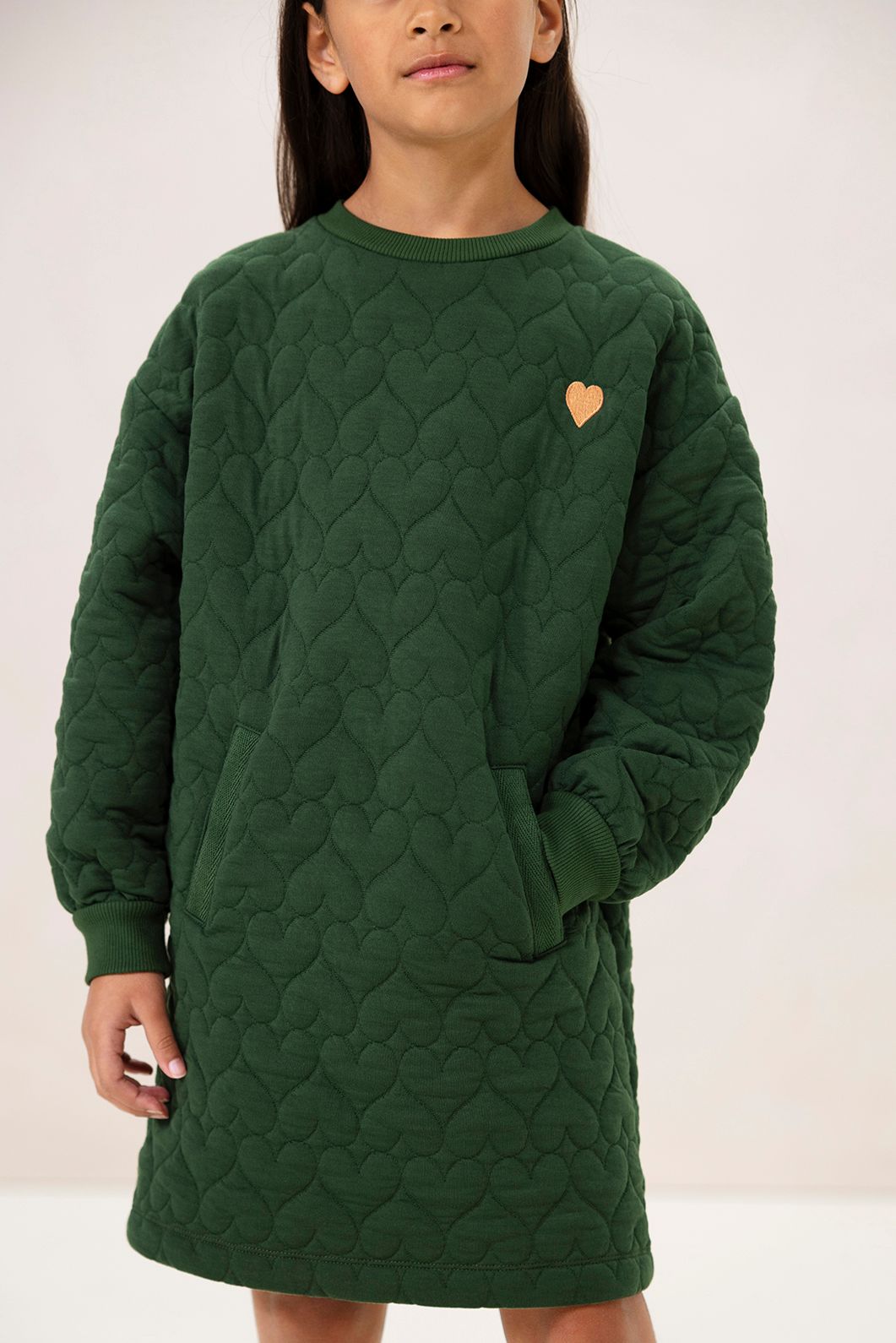 Donkergroene sweatjurk met hartjes
